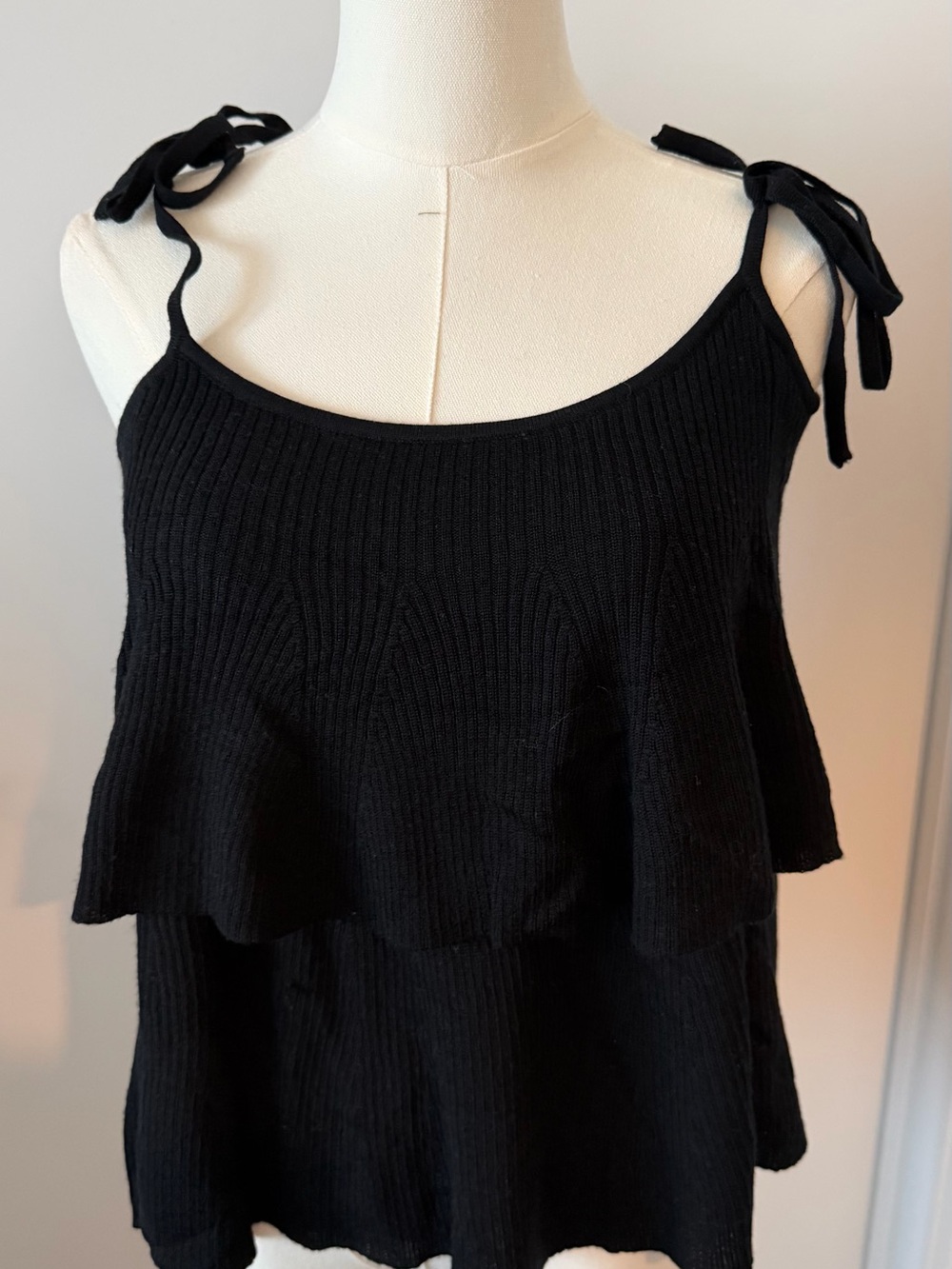 J Crew Black Tie-Shoulder Knit Tank Top